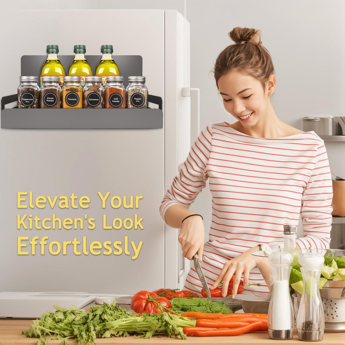 2-Pack Magnetic Spice Rack for Refrigerator and Microwave - Portable 6" Deep Magnetic Shelves for Classroom Kitchen Garage - Strong Magnetic Hold, Metallic Gray, Max 20LB Capacity