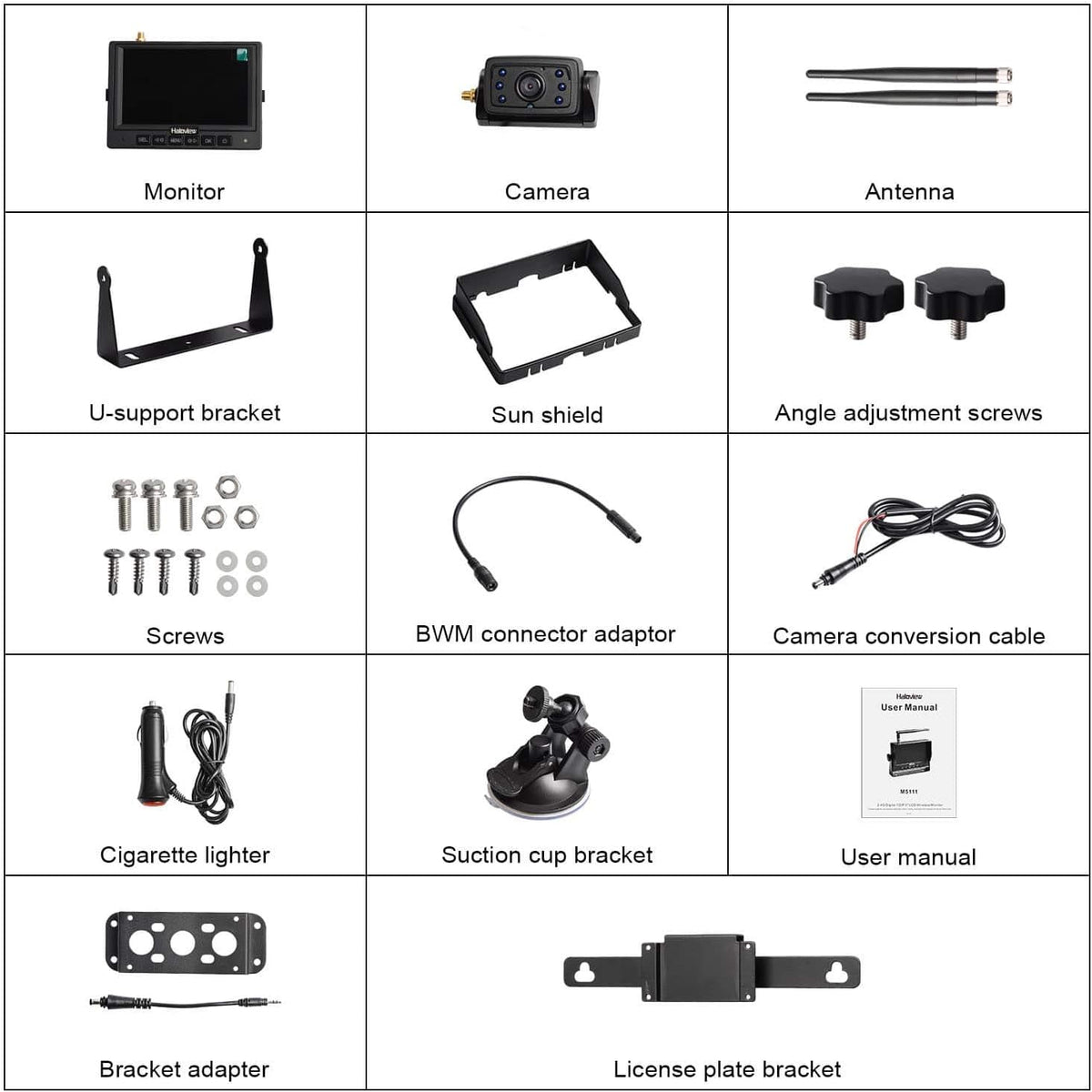 Haloview MC5111 5'' 720P HD Digital Wireless Backup Camera System 5'' LCD Rear View Monitor and IP69K Waterproof Reversing Built in DVR Kit for Trucks/Trailer/Bus/RVs/Pickups/Camper/Vans
