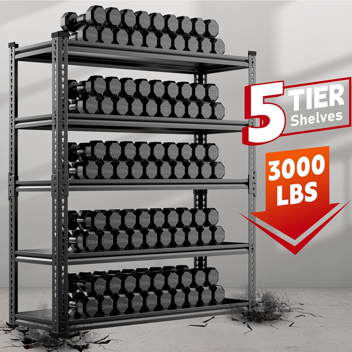 48" Wide Garage Shelving Heavy Duty 3000LBS, 5 Tier Adjustable Storage Rack, 72" H x 48" W x 24" D Boltless Shelving Unit for Garage, Warehouse, Basement, Workshop
