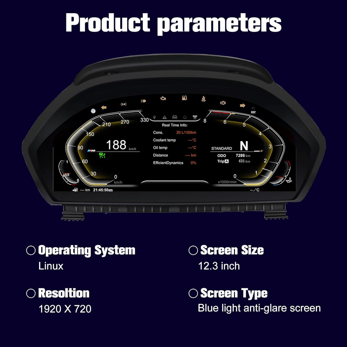 Speedometer Instrument for BMW F30 F36 2013-2020,12.3 inch Linux System Original Modern Car Odometer Information Head up Display Digital Cluster Electronic Gauge Dashboard Screen