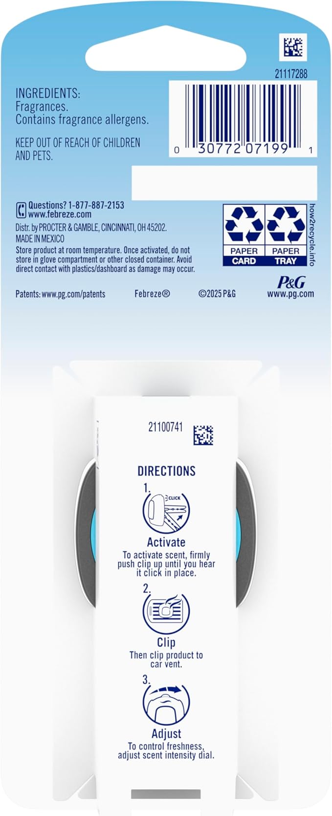 Febreze AUTO Air Freshener, Odor-Fighting Automotive Vent Clip, Noir Scent, 8 Count