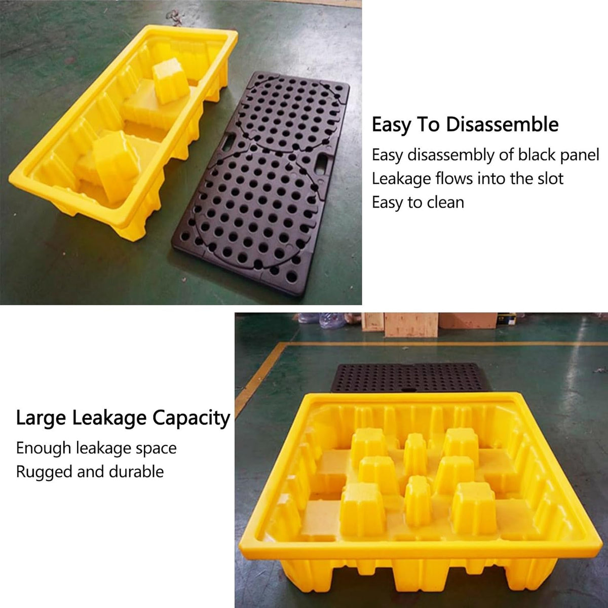 2 Drum Containment Spill Pallet, Polyethylene Low Profile Paint Bucket Tray, Industrial Garage Storage Detachable Shipping Leakproof Platform (Color : Yellow-1 Pack, Size : 26.4"x26.4"x3.9"
