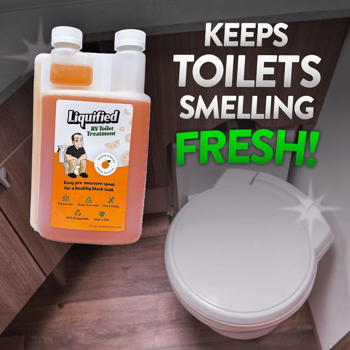 Liquified RV Toilet Treatment Bundle - Black Holding Tank Digester - Odor Eliminator - Orange Scent - Matts RV Reviews (Orange, 32oz, 3 Pack)