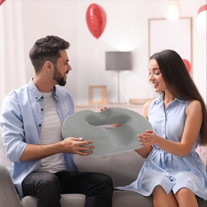 BlissTrends Donut Pillow Seat Cushion, Donut Chair Cushions for Postpartum Pregnancy & Hemorrhoids, Tailbone Pain Relief Cushion, Lifting Cushions for Office & Home Chairs (Light Grey, X-Large)