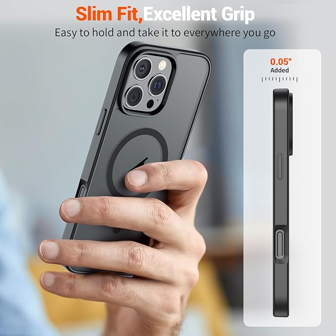 SUPFINE Magnetic for iPhone 16 Pro Max Case (Compatible with MagSafe) (Military Grade Drop Protection) Translucent Matte Shockproof Phone Cover, Black