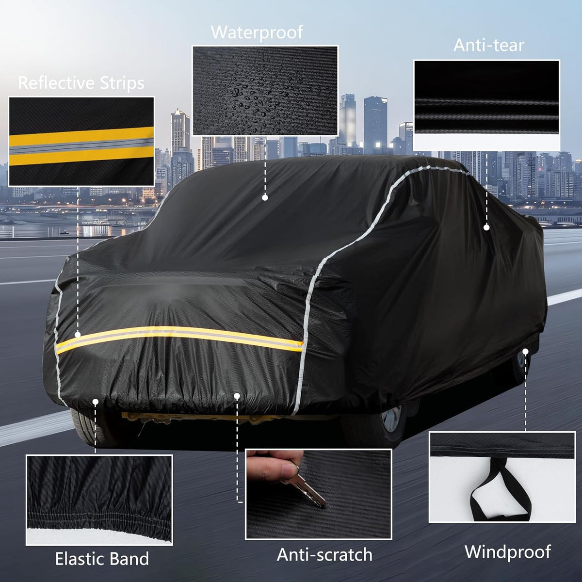 Pickup Truck Cover Waterproof All Weather, Outdoor Sun UV Rain Pickup Protection,6 Layer Heavy Duty Truck Cover, Length Up to 233 Inch(233"*79"*78")