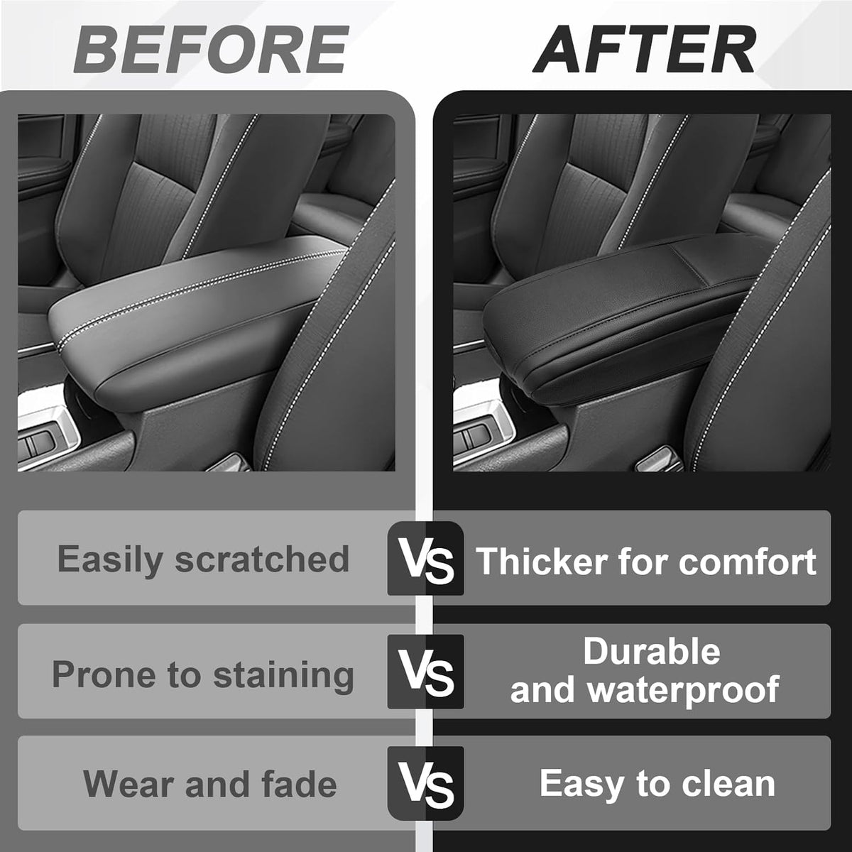Muslogy Center Console Armrest Cover Compatible with Nissan 2019-2025 Altima Accessories Comfort Armrest Pad Arm Rest Cushion Vegan Leather Protector Black Regular Thick