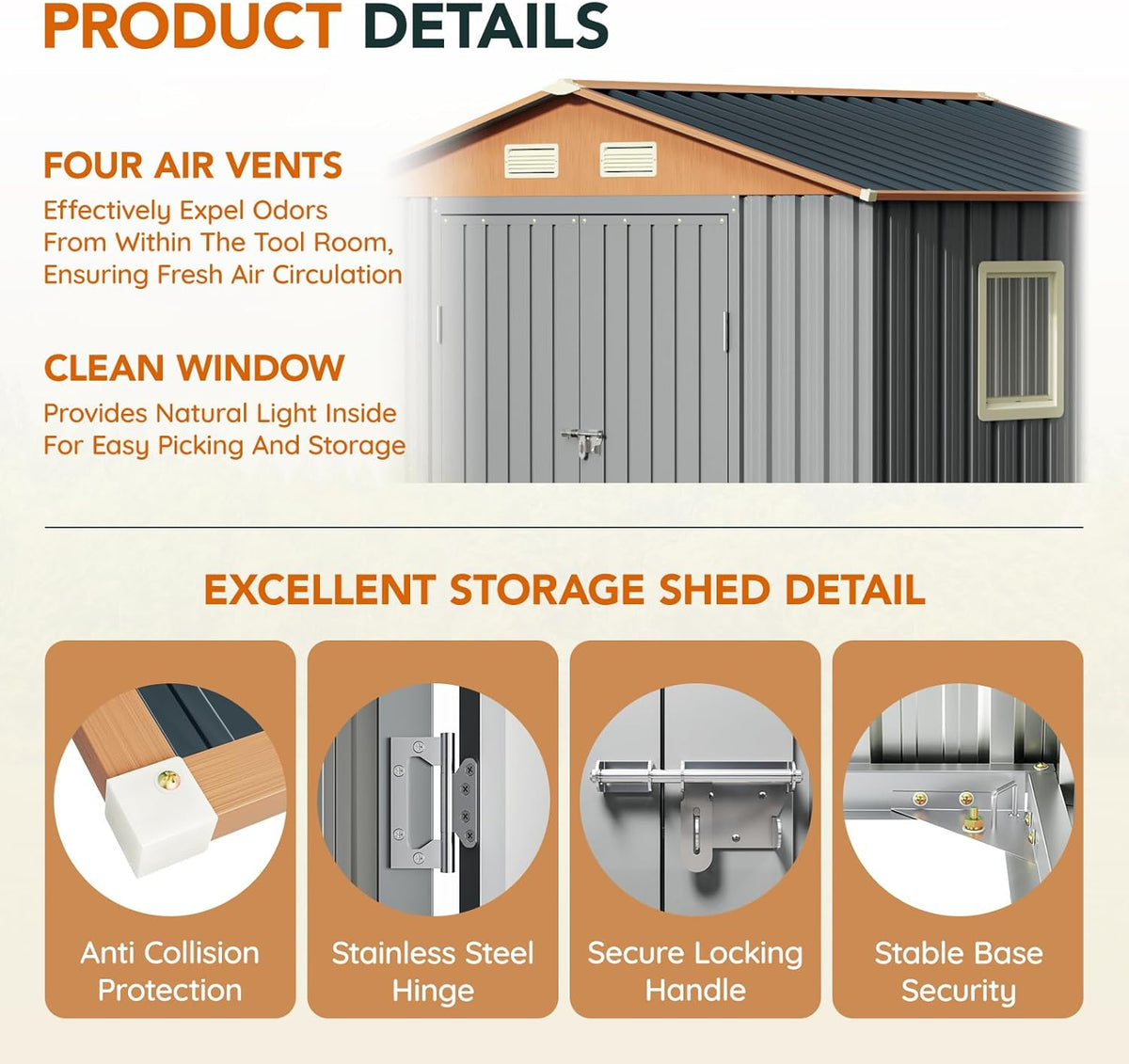 6x8FT Metal Shed & Outdoor Storage Shed with Floor Frame,Steel Tool Multi-Used Shed with Vents,Lockable Doors,Window,Compact Tool Shed for Backyard, Patio, Lawn and Garden Various Storage(Matte Gray)