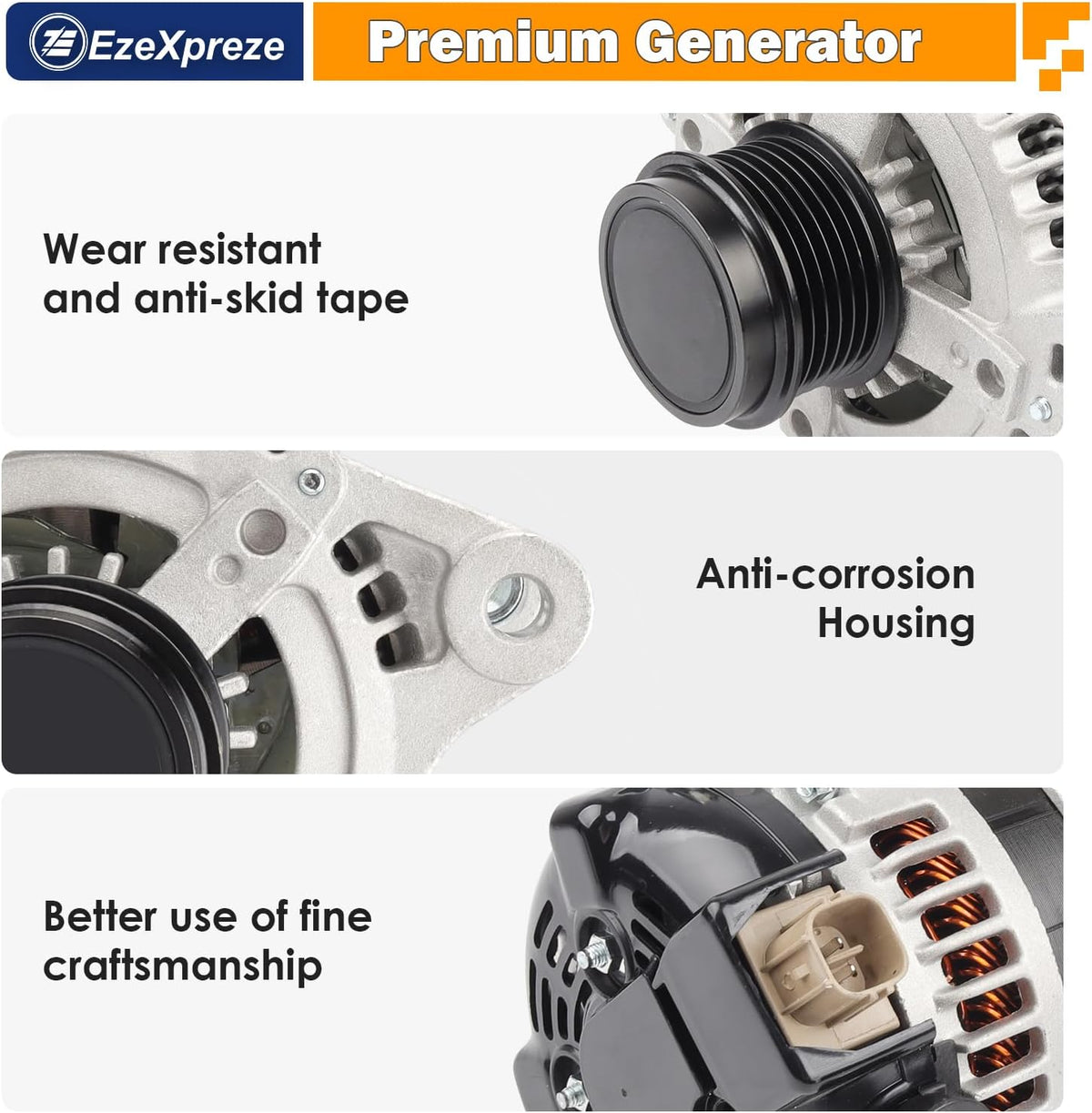 Ezexpreze Alternator 11385N Replacement for 1.8L L4 Toyota Corolla 2009-2011, Matrix 09-10, Pontiac Vibe 09-10, Scion xD 08-14, 6-Groove Clutch Pulley OE#11385, 12897, 270600T040, 0986CR6103, AL3370X
