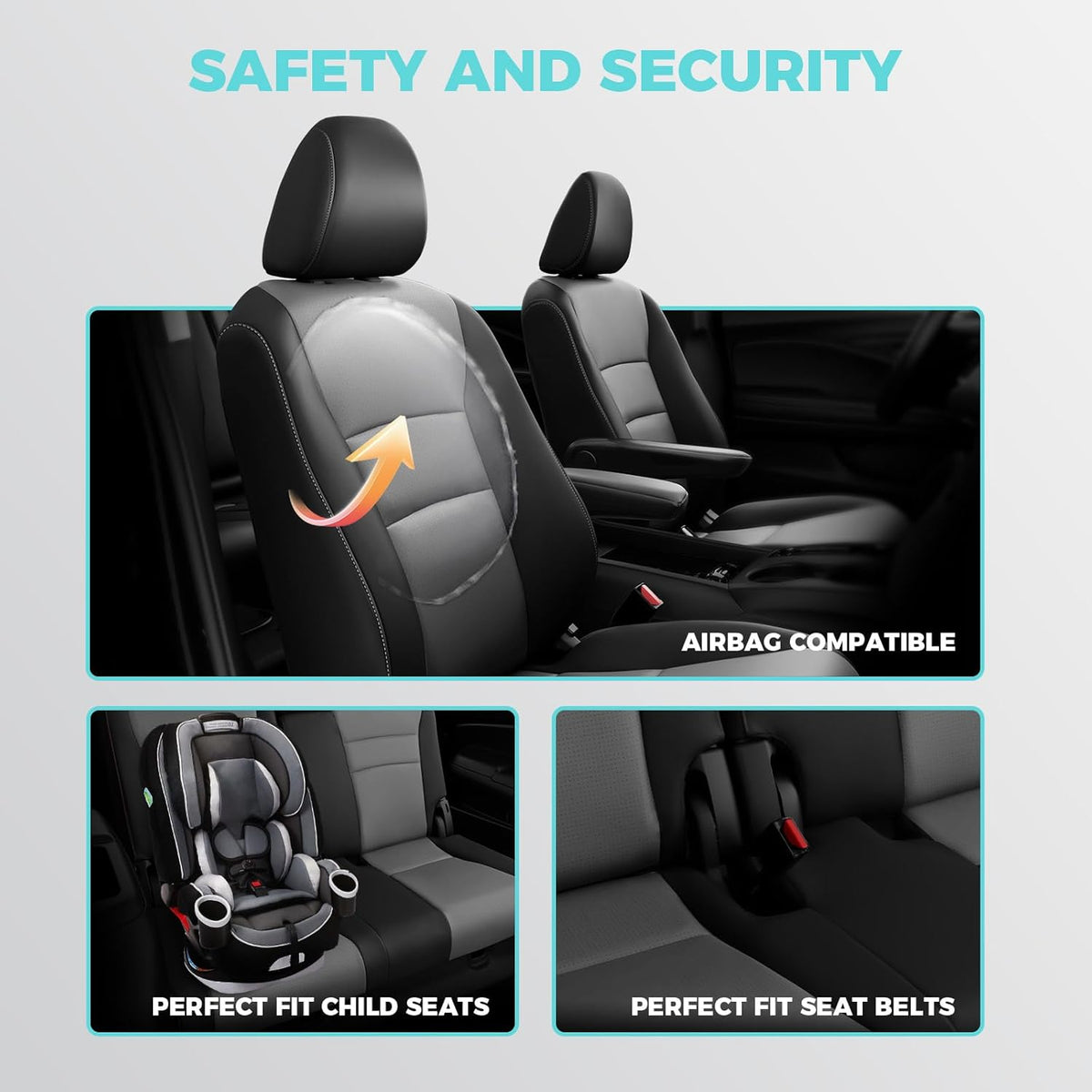 for Honda Pilot Seat Covers - Car Seat Covers Full Set Custom Fit Pilot EX-L, Special Edition, Touring, Sport 2016 2017 2018 2019 2020 2021 2022 8 Seats, Leather Automotive Seat Covers