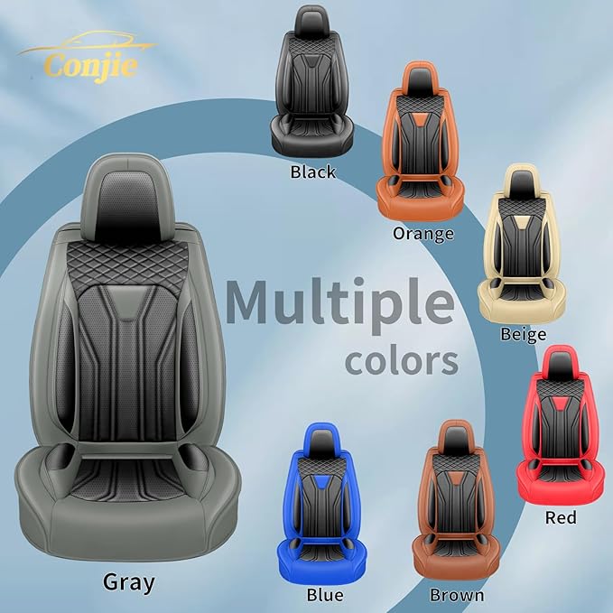 Fit Kona Car Seat Covers for Select Hyundai Kona 2018-2025 2026. Premium Leather, Waterproof, Breathable, Scratch-Resistant & All-Weather Seat Cushion Protector (Full Set, Gray&Black)