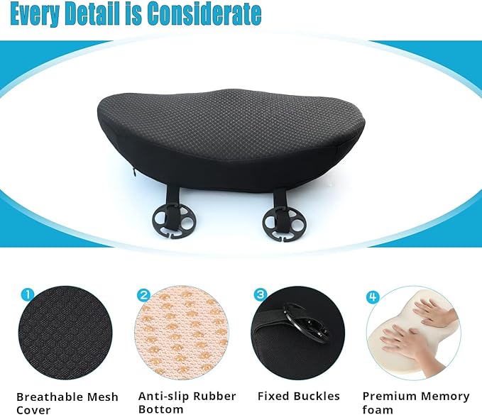 Car Seat Cushion for Driving - Comfort Memory Foam for Car Driver Seat- Back Support, Pain Relief - for Car Travel, Long Trips (Black)
