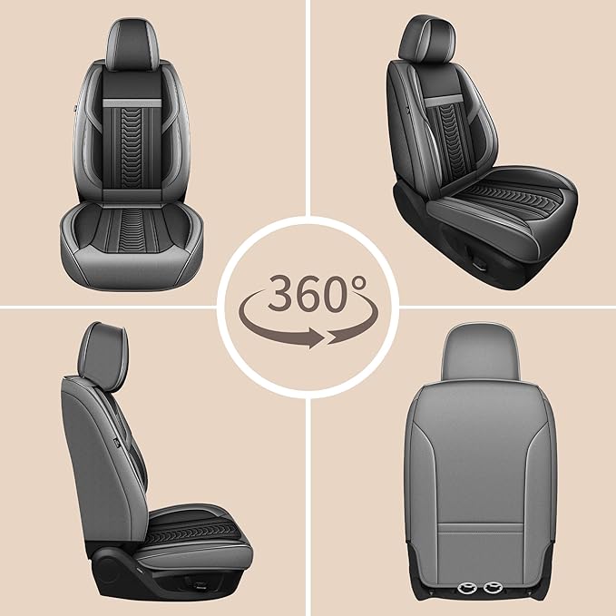 TTX LIGHTING for Toyota RAV4 2013-2026 Seat Covers: Waterproof Leather Seat Protector with Airbag Compatible (2 Front Seats,Black&Gray)