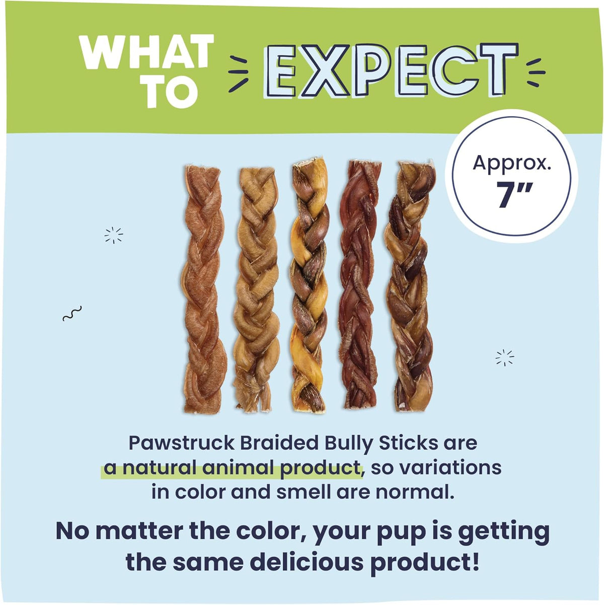 Pawstruck Natural 7” Braided Bully Sticks for Dogs, Tough Long-Lasting, Rawhide-Free, Low Odor, Healthy Single Ingredient Chew Treat for Aggressive Chewers, 10 Count, Packaging May Vary