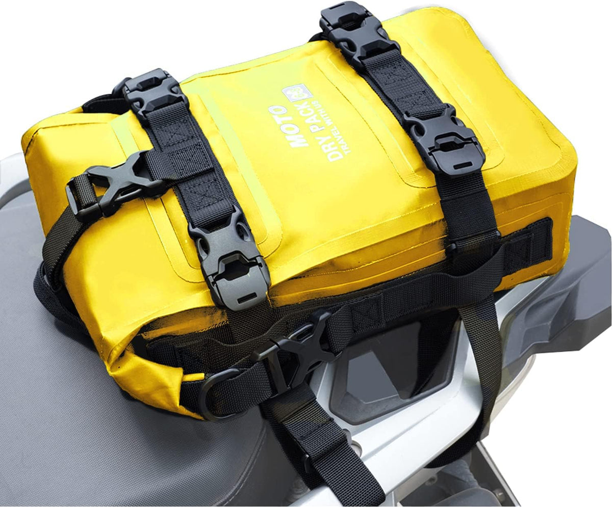 Motorcycle Tail Bag Front Bumper Bag, 8L Roll-top Waterproof Motor Saddle Panniers Luggage Bags for Bike Motorcy-Yellow
