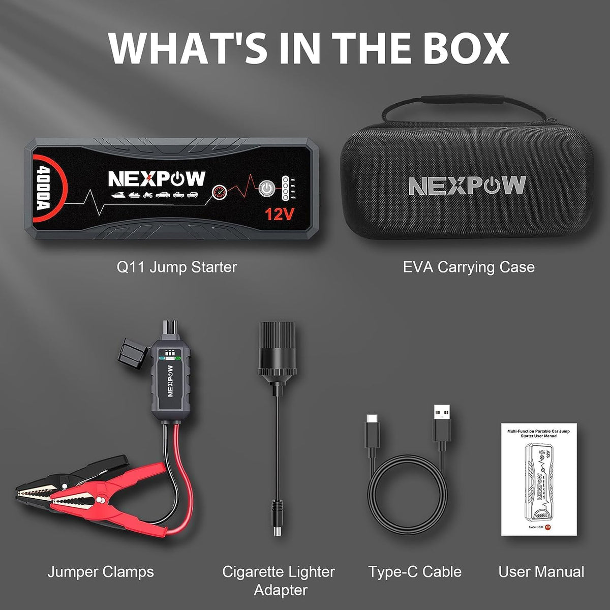 NEXPOW Car Jump Starter 4000A Car Battery Jump Starter Portable Pack for Up to All Gas and 10.0L Diesel Engine 12V Jump Box, Jump Pack, Battery Booster, Portable Jumper Cables with LED Light/USB QC3.0
