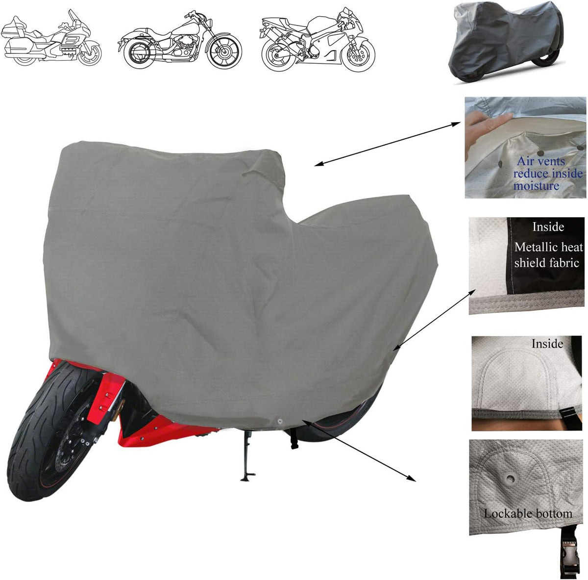 SavvyCraft Supreme Motorcycle Storage Cover for Tour Bikes, Choppers, Cruisers Fit up to 120" L