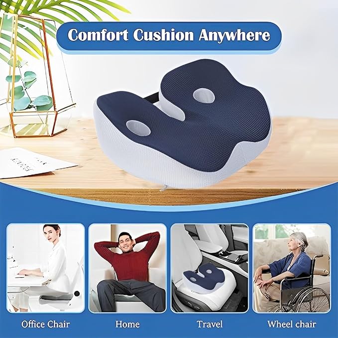 Seat Cushion, Seat Cushion for Sit Bone and Back Pain Relief, Butt, Tailbone, Hip, Hamstring, Posture Support - Memory Foam Comfort Ischial Tuberosity Pillow (Blue)