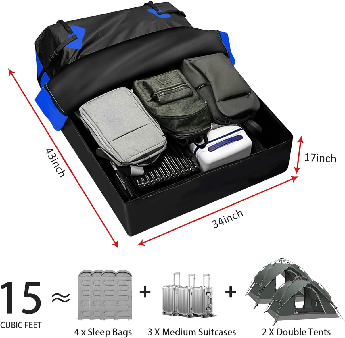 FORWODE Roof Rack Carrier Basket, 64" x 39" Rooftop Cargo Carrier with 250 lbs Capacity, Rust-Proof Steel Heavy Duty Car Top Luggage Basket with Waterproof Cargo Bag,Net for SUV Truck Cars