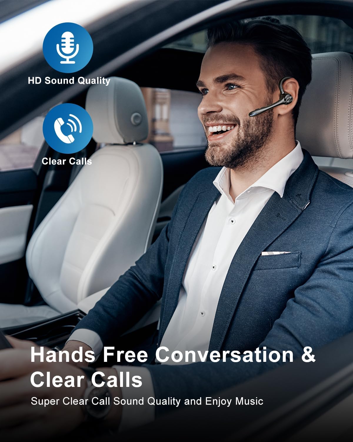 Earbuds Wireless Earpiece Bluetooth Headset with Noise Canceling Mic 160H Standby Time Hands Free Earphones Single Ear Headphone for iphone Android Samsung Cell Phones PC TV Computer Game Trucker Work