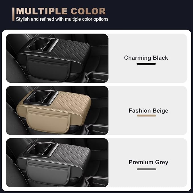 Center Console Cover Fit for 4Runner Faux Leather Car Armrest Cushion with Storage Bags, Cup Holder & Phone Storage Multifunctional Middle Console Cover(Grey)