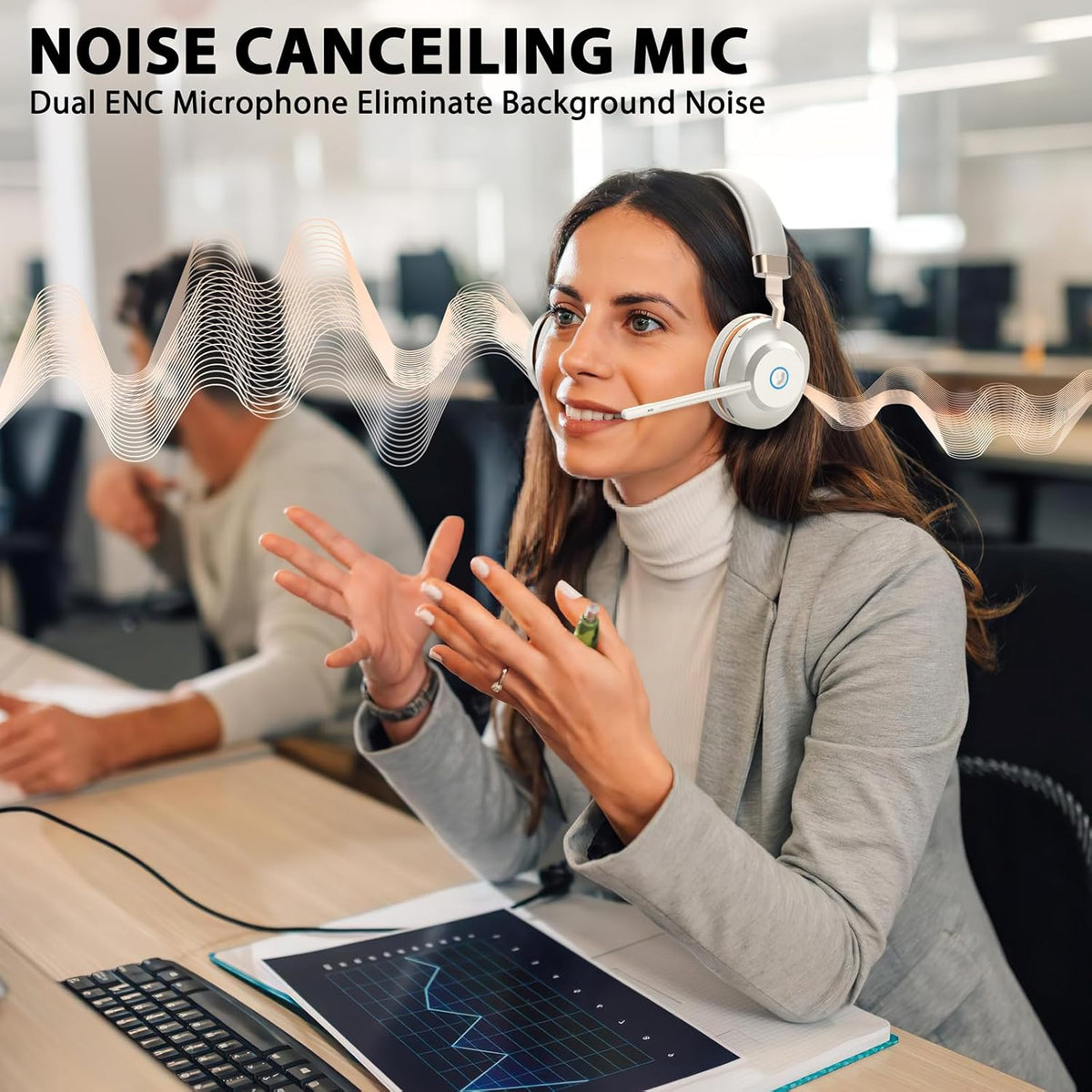 Wireless Headset with Mic for Work, Bluetooth Headset with Microphone Mute & Charging Dock, V5.2 Wireless Headphones with Mic Noise Canceling & USB Dongle, 45Hrs for Work/Meetings/Call Center/Office
