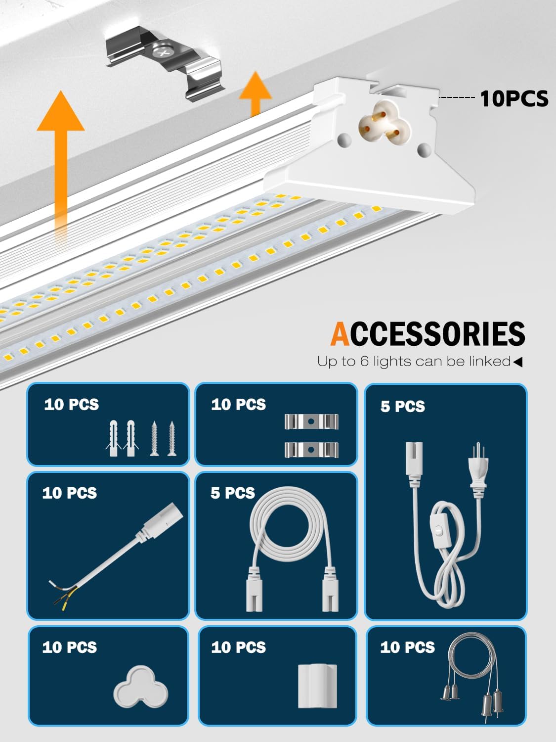 Upgrade Hanging | Surface Mount 4' Led Shop Lights for Workshop 4FT 10pack, Super Bright 10000LM 5000K 60W Linkable 4FT Led Shop Light for Workshop Garage Factory Warehouse Shop Workbench