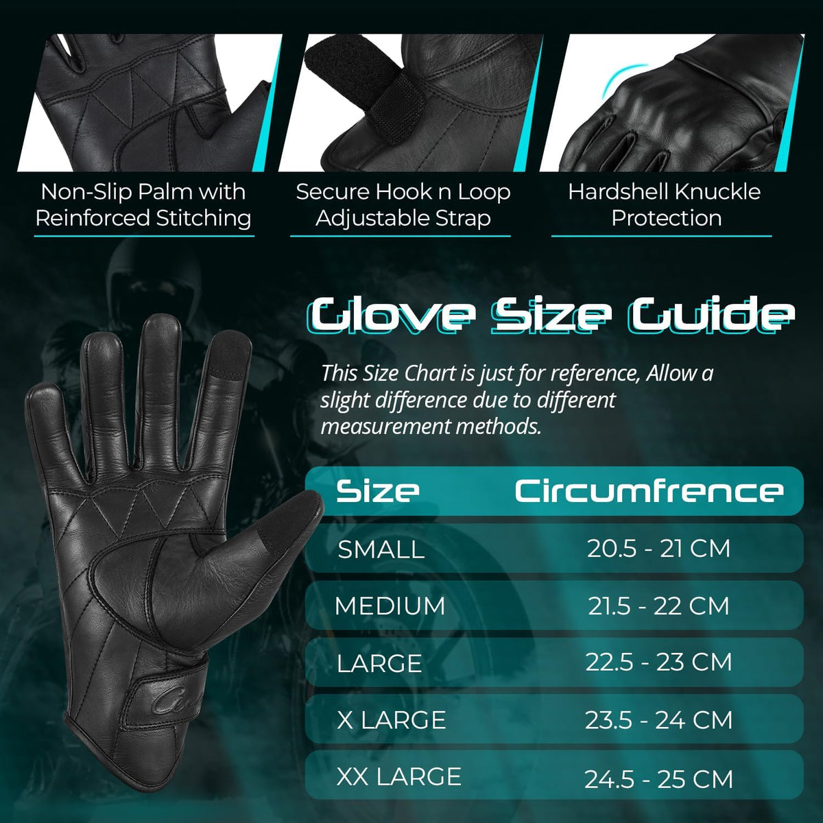 aasportx Motorcycle Gloves - Men's Leather Motorbike Gloves with Touchscreen Function - Non-Slip Pads for Men & Women