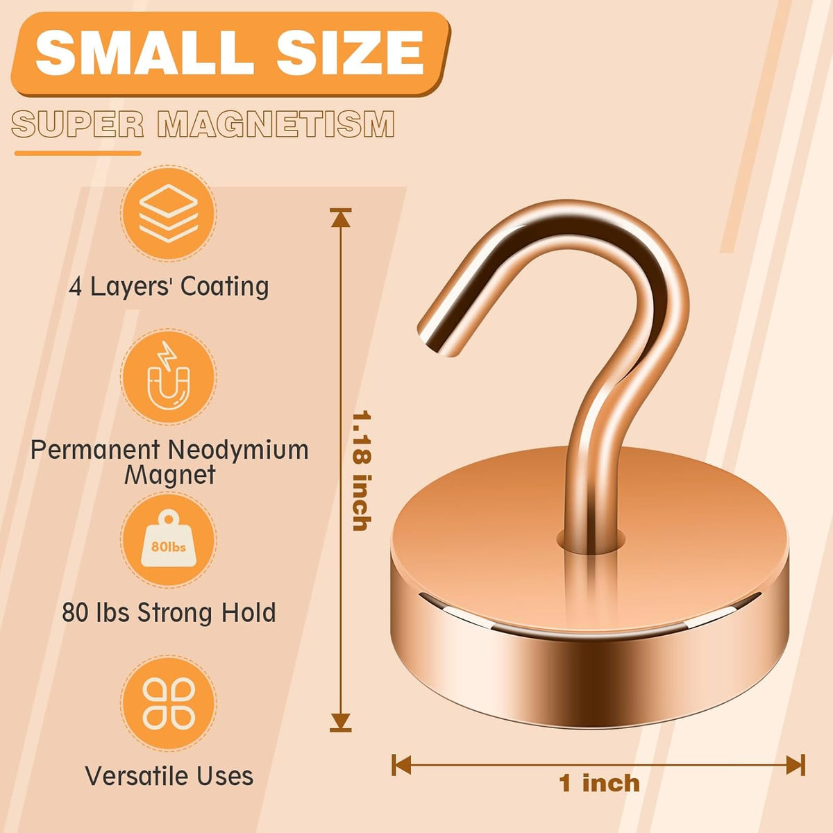 Neosmuk Magnetic Hooks, Cruise Ship Essentials, 80lb+ Heavy Duty Magnetic Hooks for Cruise Cabins, Refrigerator, Grill, Hanging, and Travel | Extra Strong Must-Haves Magnet Hook,Bronze