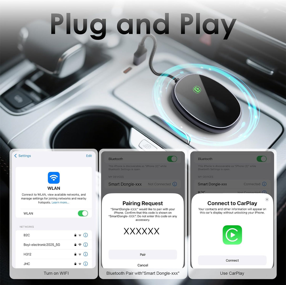 Wireless CarPlay Adapter for Apple iPhone 2025 Upgraded, Converts Wired to Wireless Mini USB Car Play Adapter, Compatible with iPhone iOS 10+, Only for Cars with Built-in Carplay