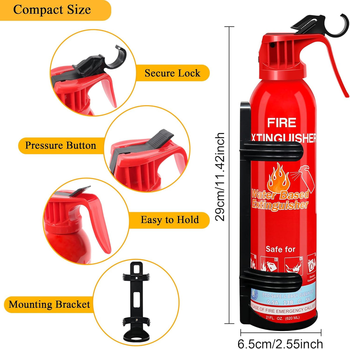 Fire Extinguisher for Home, Car, Kitchen, Vehicle, Boat, Garage, Portable A, B, C, K Class Fire Extinguishers with Mount, Emergency Survival Extinguisher, Easy Access, Versatile Fire Protection
