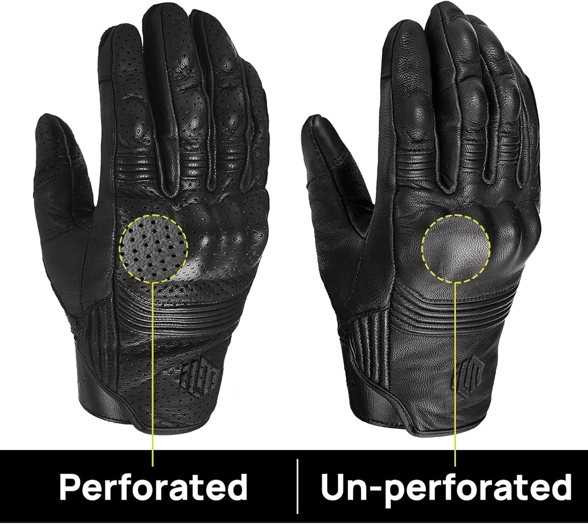 ILM Goatskin Leather Motorcycle Motorbike Powersports Racing Gloves Touchscreen for Men and Women Model DN01(M, Black Perforated)