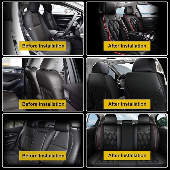 AOMSAZTO Car Seat Covers,Full Set 5 Seats Custom Fit for Ford Edge 2007-2026,Leather Carseat Automotive Cushion Covers Seat Protector,Airbag Compatible Waterproof Black