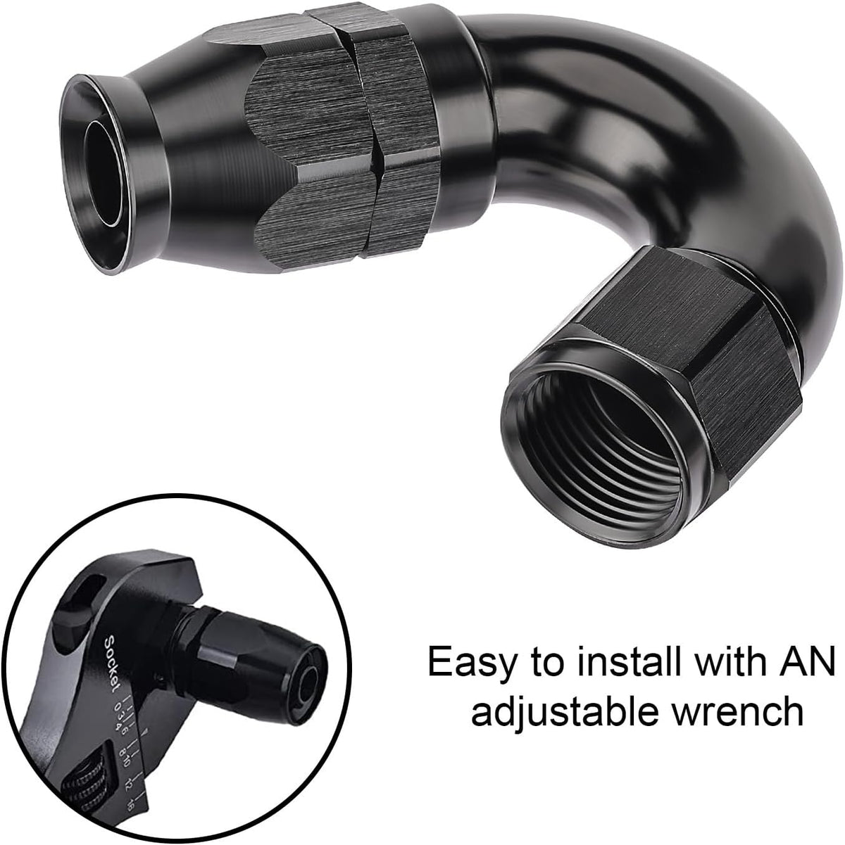 EVIL ENERGY 12AN 150 Degree PTFE One Piece Full Flow End Hose Fitting Aluminum Black
