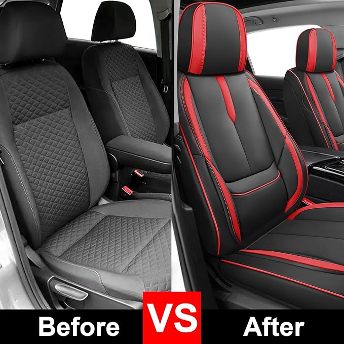 Fit for 98% of Mercedes Benz Car Seat Covers, Premium Nappa Leather Seat Cover, Fully Wrapped Protect Modern Style Seat Cover (2-Seat Standard, Black & Red)
