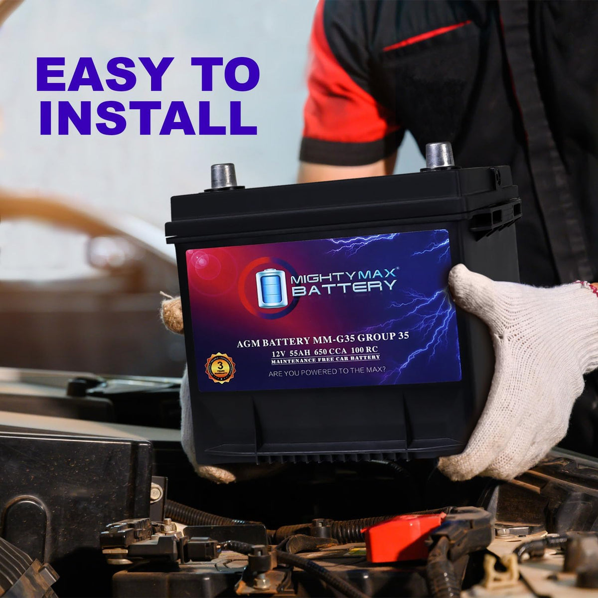 Mighty Max Battery MM-G35 Start and Stop Car BCI Group Size 35 12V 55Ah, 100RC, 650 CCA Rechargeable AGM Car Battery
