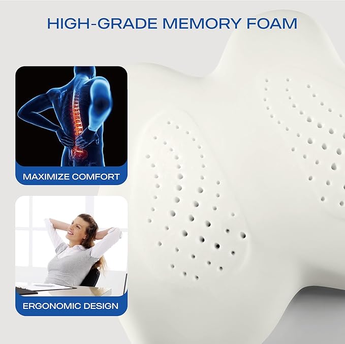 Skechers Memory Foam Lumbar Pillow,Lumbar Support Pillow for Office, Chair Lower Back Pain Relief Lumbar Pillow, Ergonomic Design Back Support Pillow for Office Chair, Car, Home, Travel,Gray