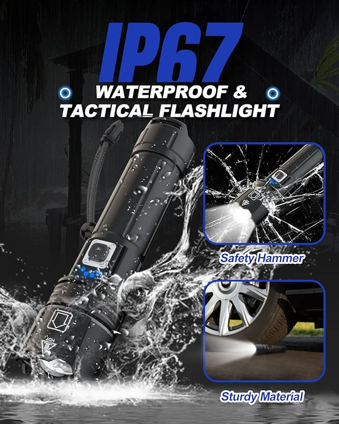 Victoper Rechargeable Flashlight, High Lumens Super Bright Flashlights, 5 Modes XHP 70.2 Waterproof High Powered LED Tactical Flash Light, Handheld Flashlight for Emergency, Camping, Hiking
