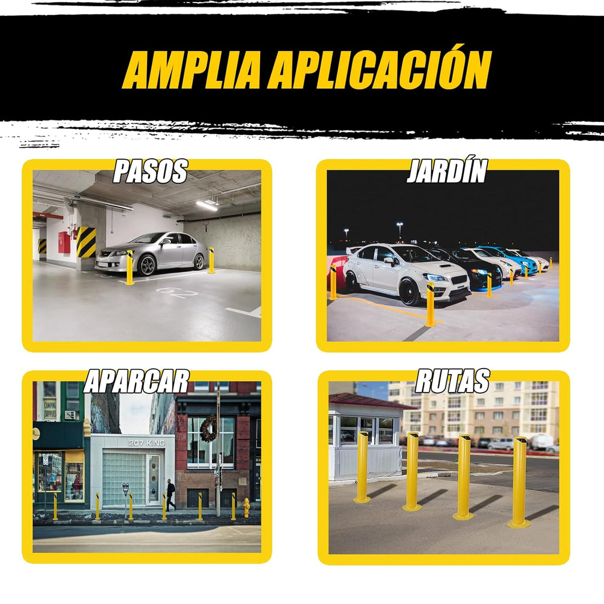 Safety Bollard Post, Steel Bollards,Parking Bollard, Yellow Powder Coated Safety Parking Barrier Post, for Traffic Sensitive Areas (12, 36"H*3"D)