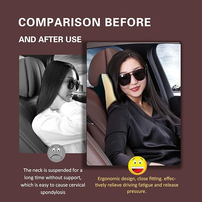 Super Comfy Car Headrest Pillow, Car Pillow for Neck Pain Relief with Adjustable Strap, 100% Memory Foam & Breathable Removable Cover, Ergonomic Design - Softness Travel Car Neck Pillow(Beige, 1PC)