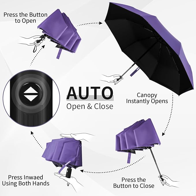 Yoobure Windproof Travel Umbrella - Automatic Umbrellas for Rain, Compact Folding Umbrella with UV Protection, Lightweight Portable Design for Backpack/Walking/Car, Sun & Storm Ready