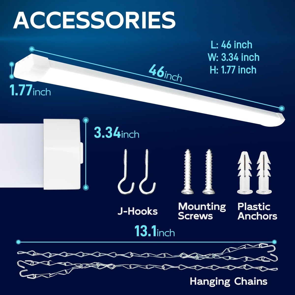 hykolity 4FT 70W LED Shop Light Linkable, 8000lm(300w Equivalent), 5000K Utility Shop Lights for Garages, Workshops, Basements, Hanging or FlushMount, with Power Cord and Pull Chain, ETL,White, 2 Pack