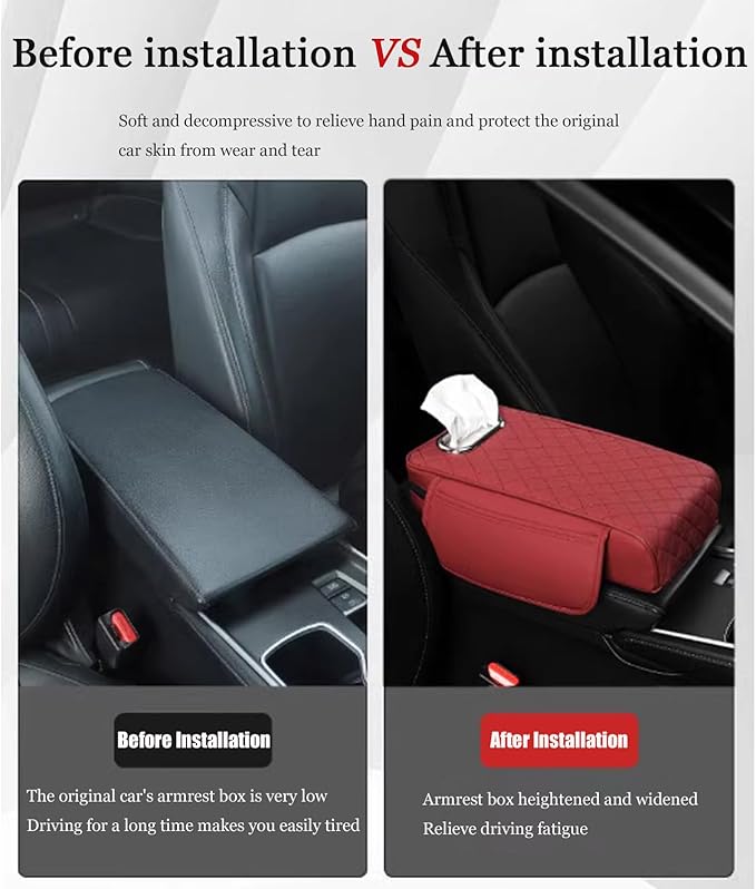 Car Center Console Cover for Toyota Highlander 3.Generation 2013-2020, Leather Car Arm Rest Cover, Car Armrest Cushion with 2 Storage Bags Car Center Console Armrest Pad,A Beige