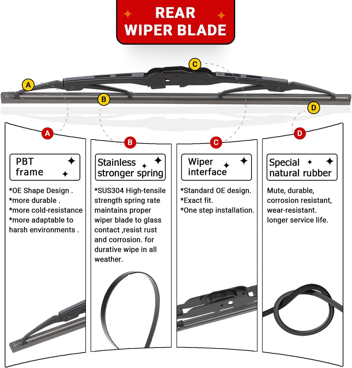 Windshield Wiper Blades Replacement for Chevy Chevrolet Blazer 2019 2020 2021 Original Factory Quality Front Rear Wipers Blade Set for Car - 24" 18" 12" (Pack of 3)