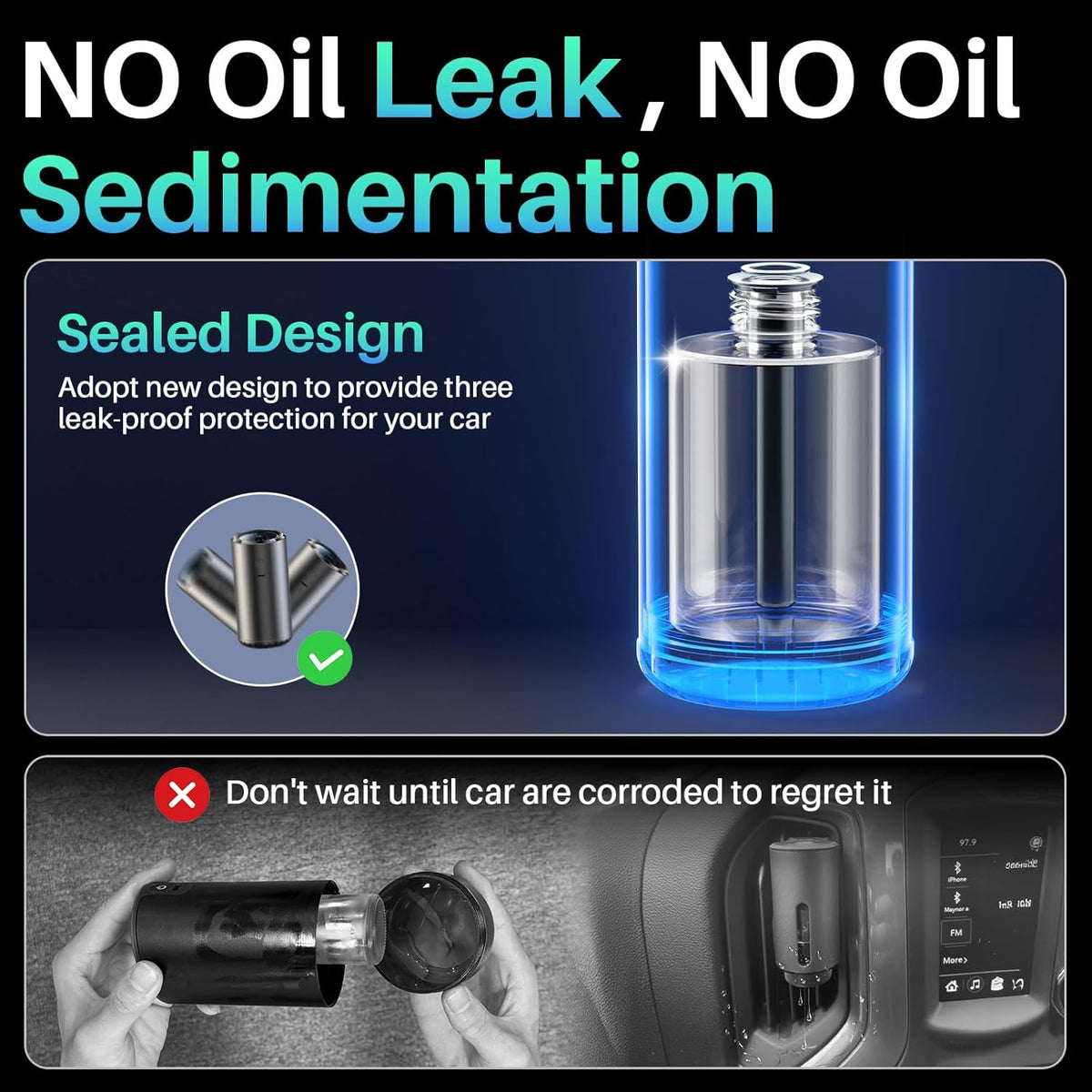 Smart Car Air Freshener Diffuser, Car Diffuser Air Fresheners Long Lasting with 100ml Capacity Essential Oil Last 6 Months, RGB Music Syncing Light, Auto On/Off, 5 Adjustable Car freshener, Freesia
