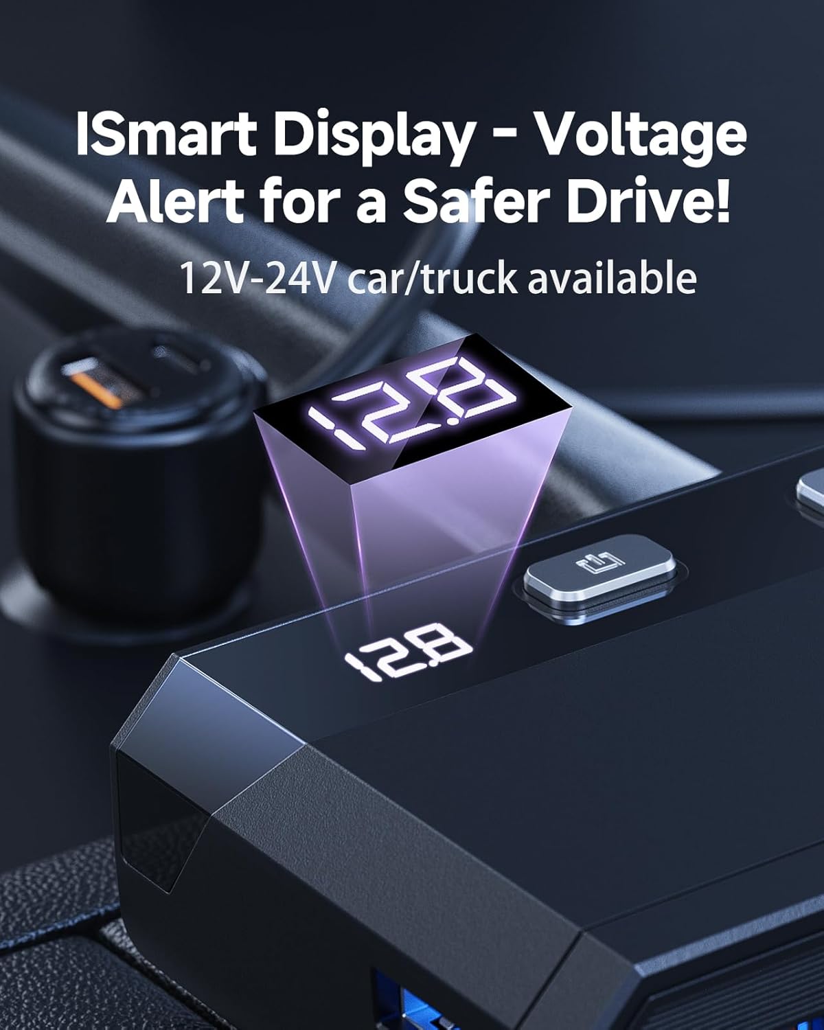 YANTU Cigarette Lighter Adapter 345W, Car Cigarette Lighter Splitter with QC3.0+PD 225W Fast Charging, 3-Socket 12V USB Outlet, Multi Port Car Charger Adapter for Car Devices