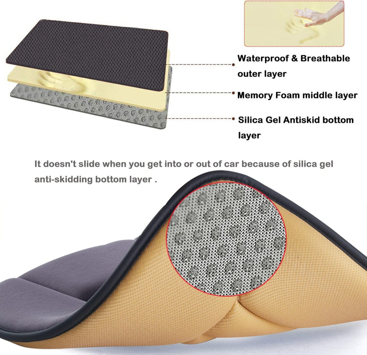 Big Ant Car Seat Cushion Pad Memory Foam Seat Cushion,Pain Relief Memory Foam Cushion Comfort Seat Protector for Car Office Home Use,Gray