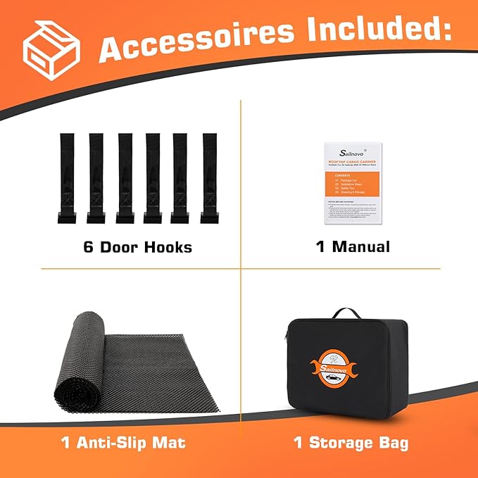 Sailnovo Rooftop Cargo Carrier 20 Cubic, Waterproof Car Roof Bag Soft-Shell Carriers Top Luggage Storage with Slip Mat, 6 Door Hooks & Heavy-Duty PVC for All Vehicle Roof with/Without Rack Cross Bar