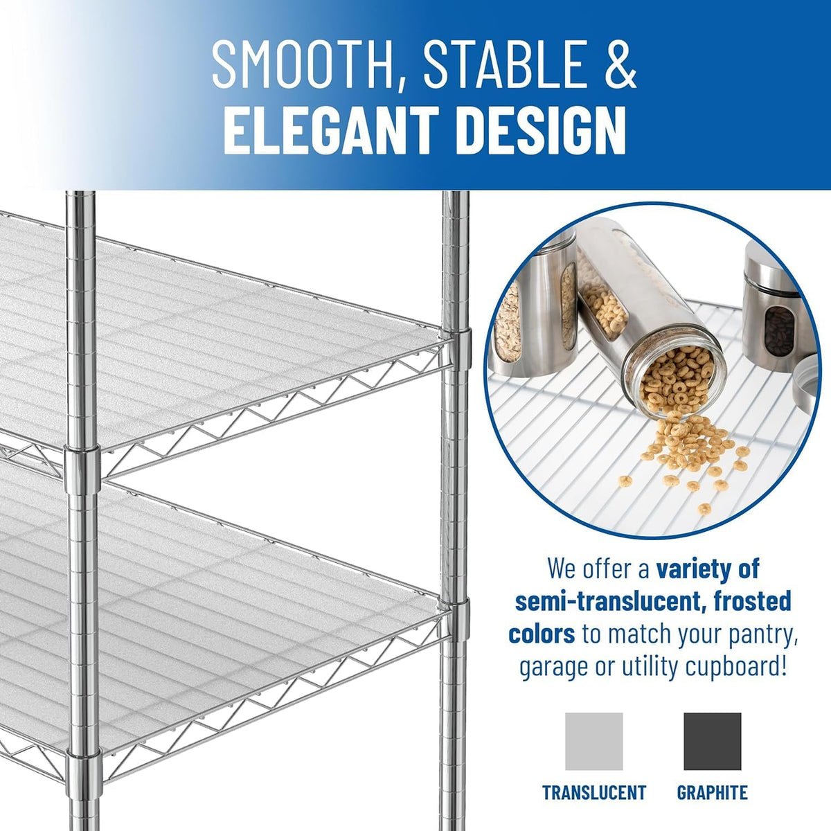 Shelf Liners for Wire Shelf System: Set of 5 in Graphite: 12 x 22 inch: Plastic Wire Shelving Shelf Mats
