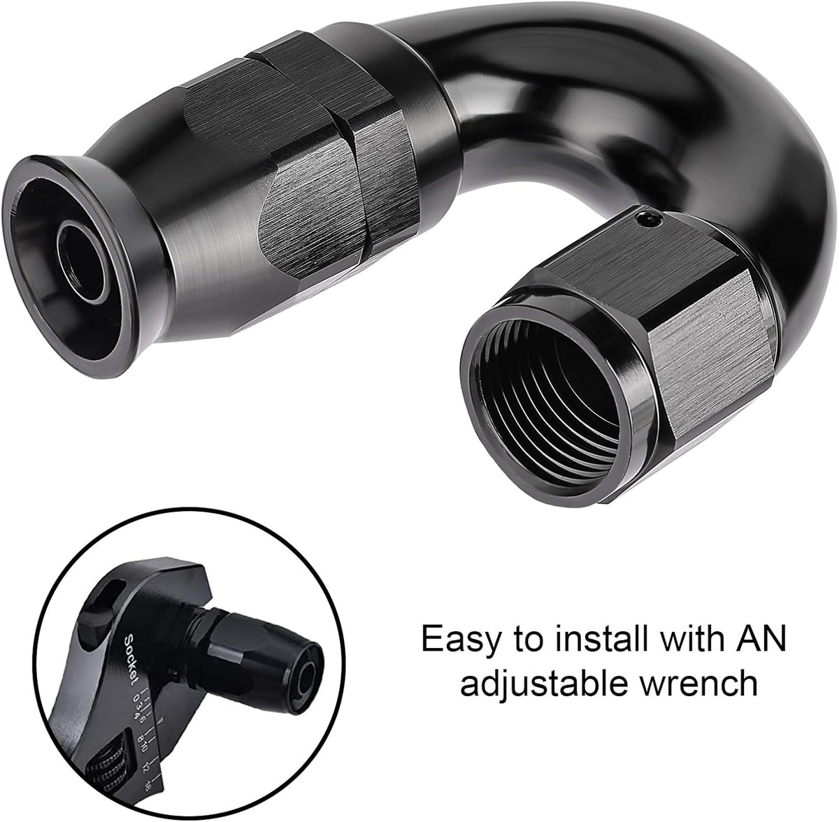 EVIL ENERGY 4AN 180 Degree PTFE One Piece Full Flow End Hose Fitting Aluminum Black